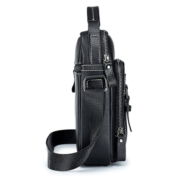 BULLCAPTAIN 0300 Toppskiktsläder Messenger Bag Retro Herr Enkelsidig Axelväska Black