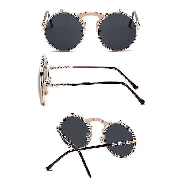 Retro Steampunk Fällbara Solglasögon Runda Bågar Fällbara Solglasögon Herr och Dam Trendiga Glasögon C8