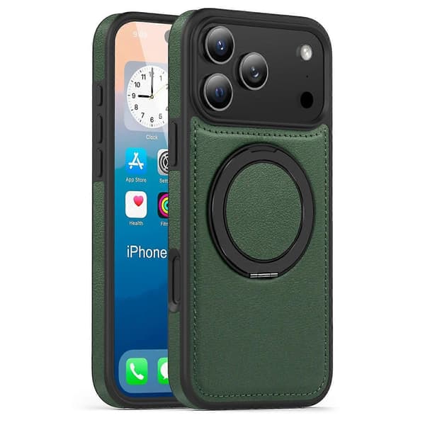 Til iPhone 17 Pro Max Cover med Ringstøtte Kompatibel med MagSafe PU Læder Bagside