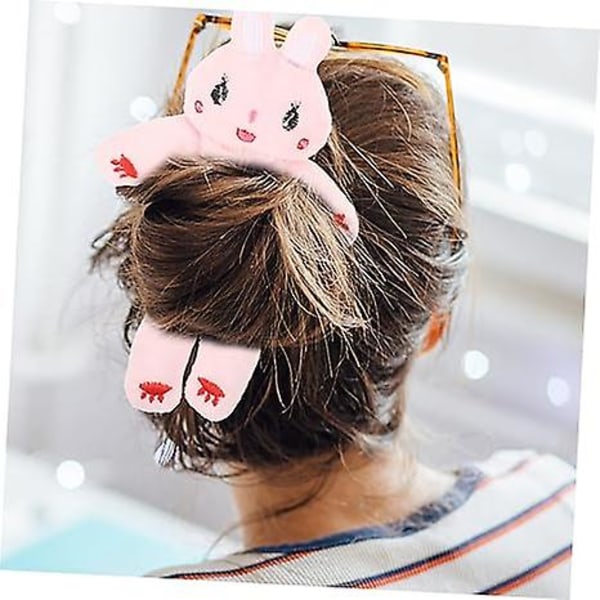 6 stk. Tegneserie Plys Hårring Elastiske Hårbånd Hår Fluff Plys Kanin Hårelastikker Dyre Hårelastikker Hvid Pink 11-19,5 cm