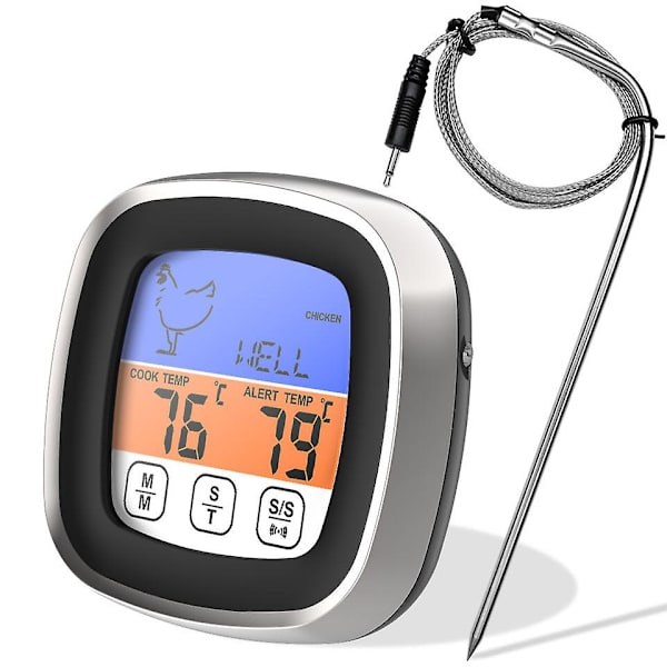 Digital kötttermometer kök, stektermometer, grilltermometer, digital termometer med LCD-timer, temperatursond för ugn kött ugnsmat