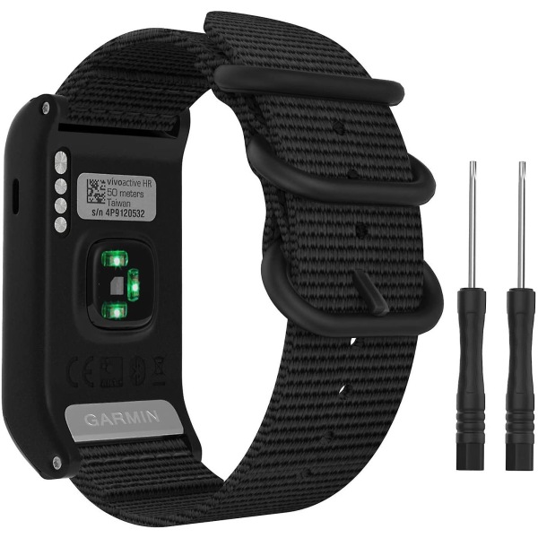 Kompatibel med Garmin Vivoactive Hr Watch Band, Finvävd Nylon Justerbar Ersättningsrem med Smart Watch Svart
