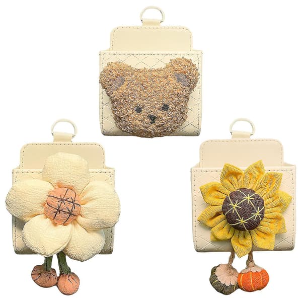 Cartoon Car Vent Storage Box Hanging Pu Leather Organizer Car Accessories