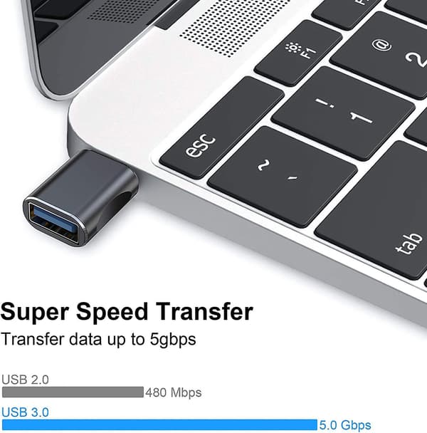 Typ-C till USB-adapter, USB C till USB 3.0-adapter, aluminiumlegering Typ-C-adapter, stöder upp till 5 g dataöverföring, lämplig för Macbook Air Macbook black