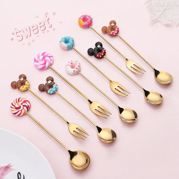 Lille ske dessert gaffel donut ske slikkepind macaron ske lille ske musehoved Donut gold fork [chocolate]]