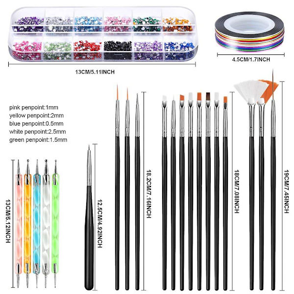 Nagelkonsttillbehör Set, 3D Nagelkonst Dekorationer Kit (Färgglad Folie + Borr)
