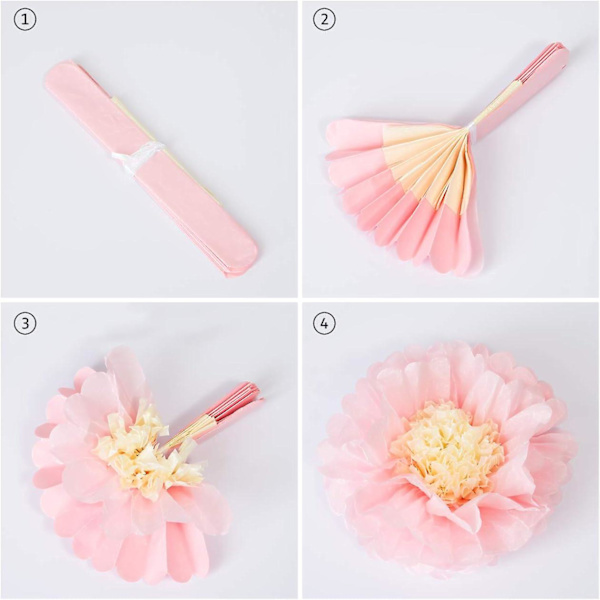Silkkipaperi Pom Pom Kukkapallo Juhlakoristeluun (vaaleanpunainen)