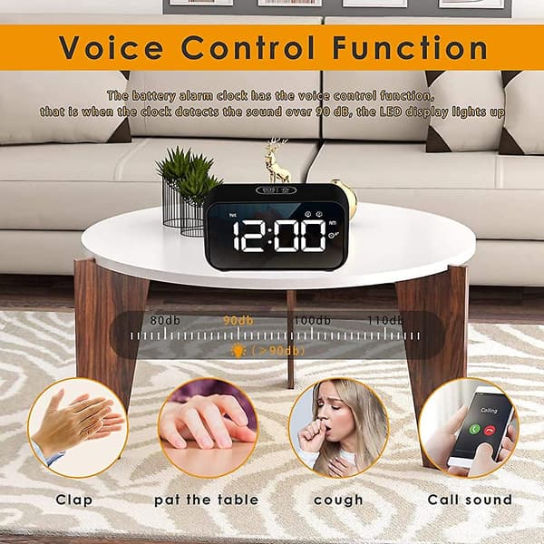 Väckarklocka, digital klocka batteridriven med Acsergery snooze, nap timer och USB-present