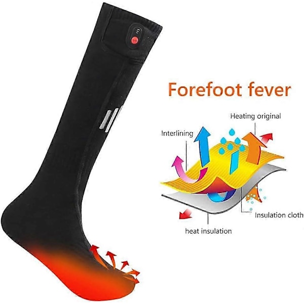 Mnsun Opvarmede Vinterstrømper - Vaskbare Opvarmede Skistrømper - Elektriske Opvarmede Bomuldsstrømper - Behageligt Varme Termostrømper til Mænd og Kvinder Hjemme Udendørs Black socks