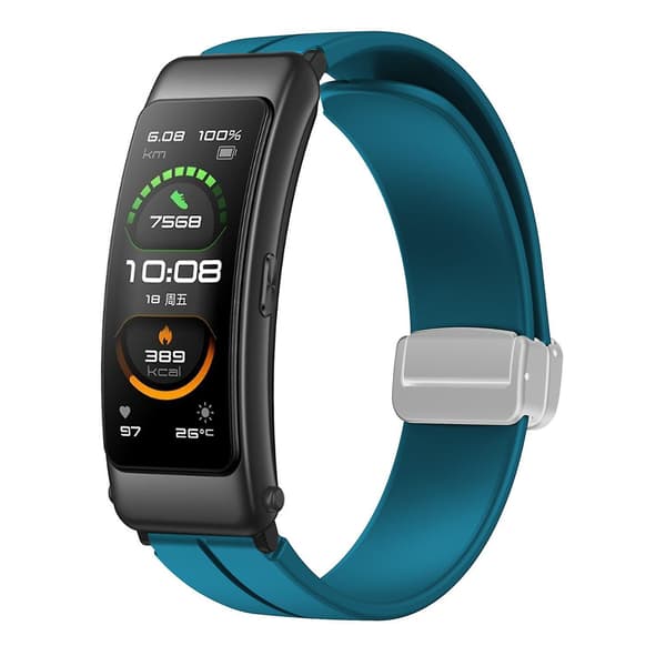 För Keep B4/Huawei Watch Fit Mini klockarmband 16mm silikon handledsrem, silver fällbart spänne Cyan