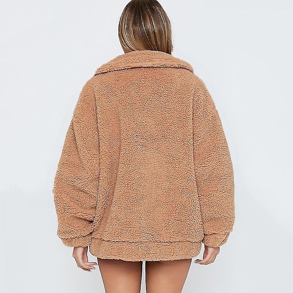 Dame Bjørn Fleece Jakke Frakke Lynlås Overtøj Khaki XL