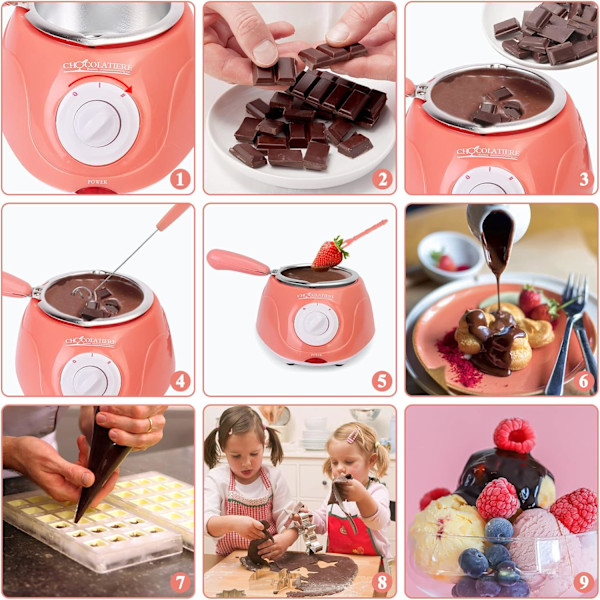 Smältande Fondue Set, MINI Elektrisk Choklad Smältgryta, Choklad Fondue Fontän, Värmare för Mjölkchoklad, Ost, Smör, Godis (Rosa)