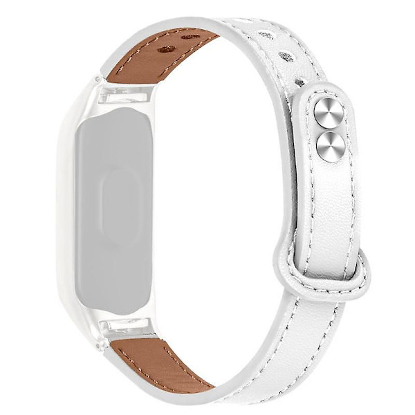 Læderudskiftningsrem til Samsung Galaxy Fit-e SM-R375 Dobbelt trykknap med sølv urkasse White