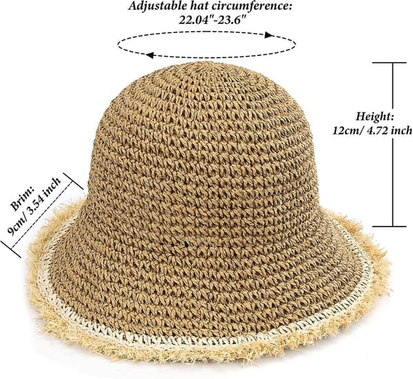 Sommarhatt i halm med fransar för kvinnor - bred solhatt med floppy-kant Style 2