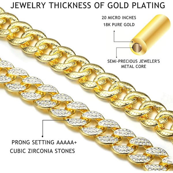 Cubansk lenke for menn kvinner Iced Out diamantlenke 18k gull/sølvbelagt 15mm cubansk lenkekjede armbånd Style 1