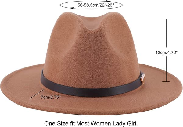 Dam Retro Bred Brätte Floppy Panama Hatt Bälte Spänne Ull Fedora Hatt Brown