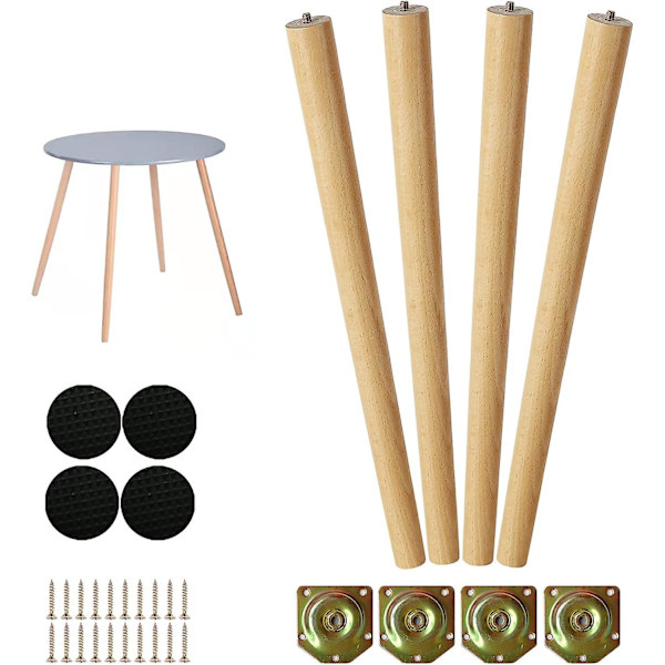 12 tommer møbelben, runde massive træbordsben, midt århundredes moderne erstatningsben perfekte til Ikea bord, sofa, seng, sofabord bensæt 20inch Beech Wood 122.375*1.625 inches