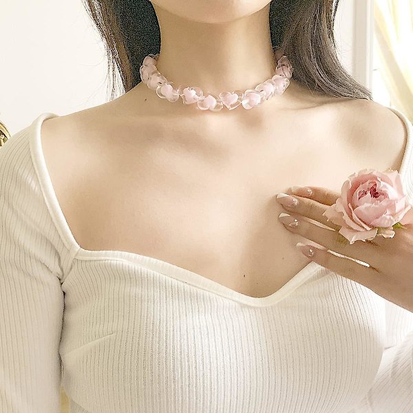 Søtt rosa hjerte choker halskjede for kvinner og jenter