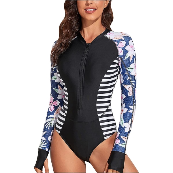 Dame Langærmet Heldragt Badedragt Dame Langærmet Blad Badedragt 06 Black XL
