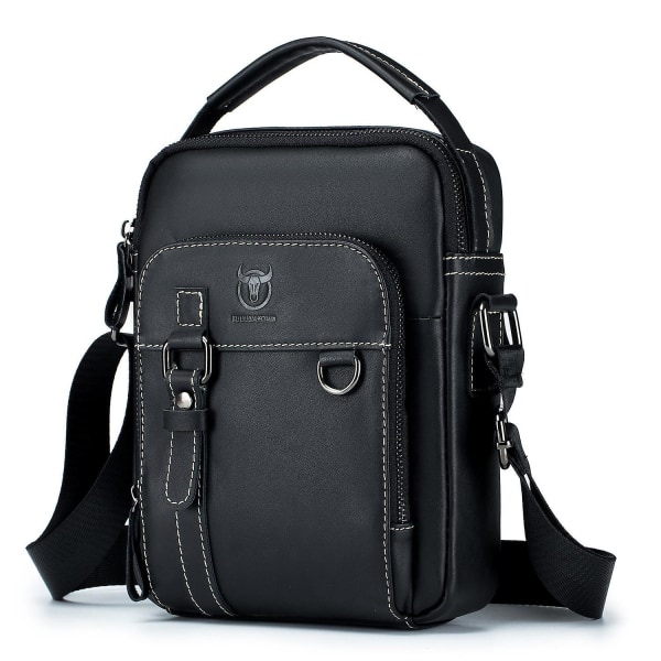 BULLCAPTAIN 0300 Toppskiktsläder Messenger Bag Retro Herr Enkelsidig Axelväska Black