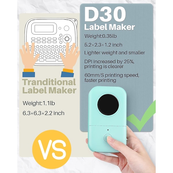 Label Maker D30 2021 Bærbar Trådløs Forbindelse Labelprinter Green