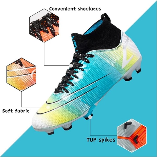 Fodboldstøvler Herre Høje Fodboldtræningssko Knopsæt Udendørs Professionelle Sneakers Atletik Konkurrencesko Unisex Blue EU42