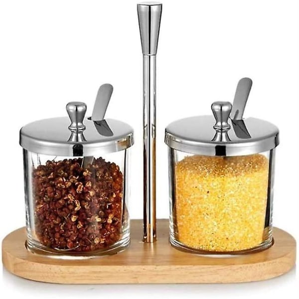 Kryddburk i glas - Kryddbox Salt och Socker Krydda Peppar Kryddburk Två burkar Set Kökstillbehör