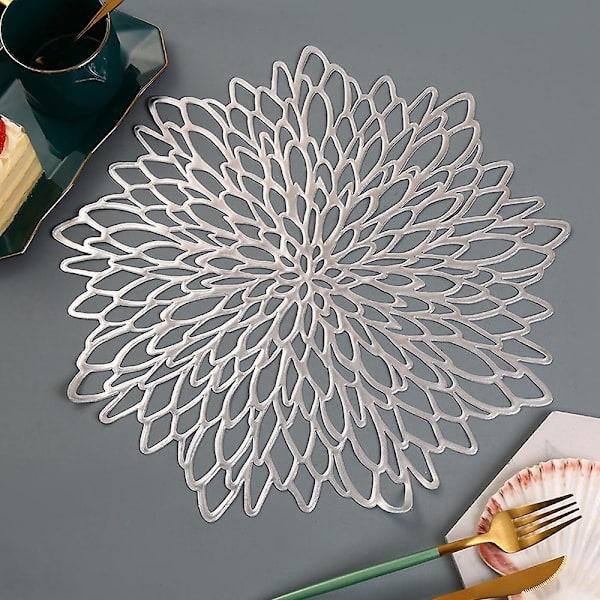 Roséguld Underlägg Och Glasunderlägg Set Om 6 Pressade Metalliska Vinyl Runda Underlägg Matsal Bordsunderlägg Matsal Bordsdekoration - Silver Silver