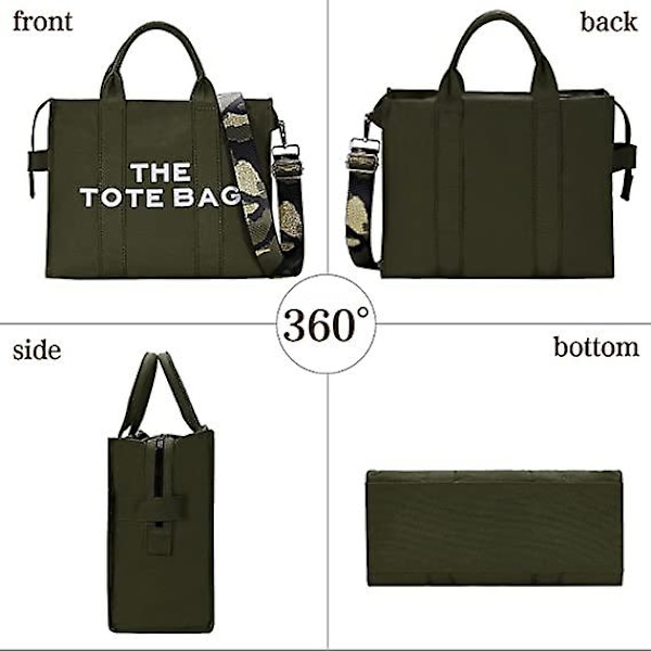 Canvas Tote Tasker til Kvinder Håndtaske Tote Pung med Lynlås Canvas Crossbody Taske til Kontor, Rejse, Skole