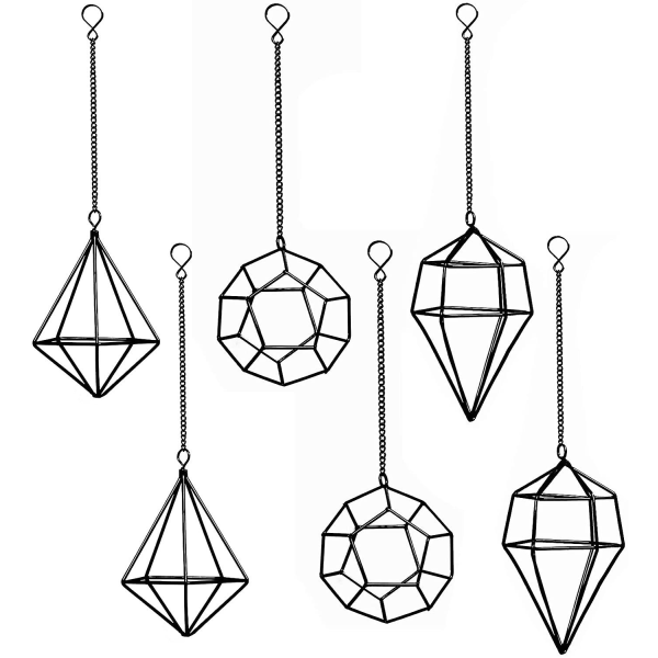 Luftväxthållare Hängande Luftväxter Planter Svart Metall Geometrisk Himmeli Dekor 6 st Tillandsia Hängare Med Kedjor Rund Form För Luftväxter Hem Off