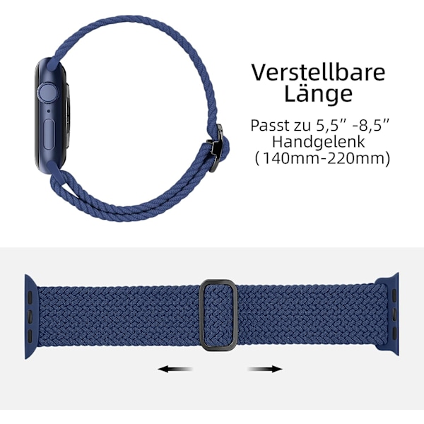 Flätat armband kompatibelt med Apple Watch 38 mm 40 mm 41 mm, elastiskt solo loop nylonarmband för Apple Watch Series 8/7/6/SE/5/4/3/2/1/SE black blue 38 mm 40 mm 41 mm