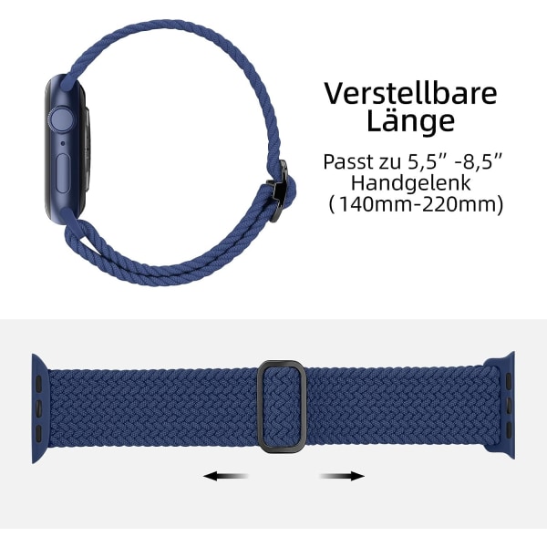 Punottu ranneke, yhteensopiva Apple Watchin 38 mm, 40 mm ja 41 mm kanssa, joustava Solo Loop -nylonranneke Apple Watch Series 8/7/6/SE/5/4/3/2/1/SE -kelloille black blue 38 mm 40 mm 41 mm