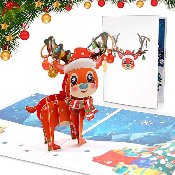 3D Pop-up Elg til Jul, Pop-up Kort Julekort, 3D Julekort, Julekort med Konvolutter, Julemotiv, Kreativ