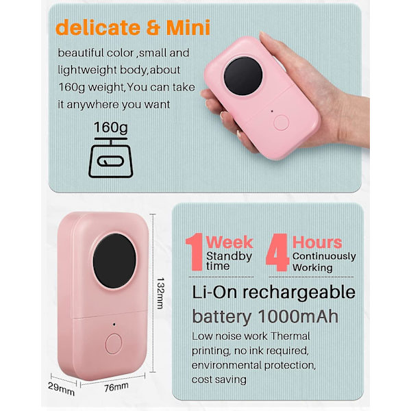Label Maker D30 2021 Bærbar Trådløs Forbindelse Labelprinter Pink
