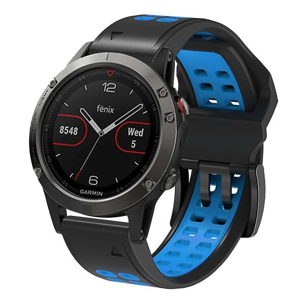 Mjukt silikon sport ersättningsband för Garmin Fenix 7 / 6 / 5 Snabbkoppling Tvåfärgat klockarmband Black  Blue