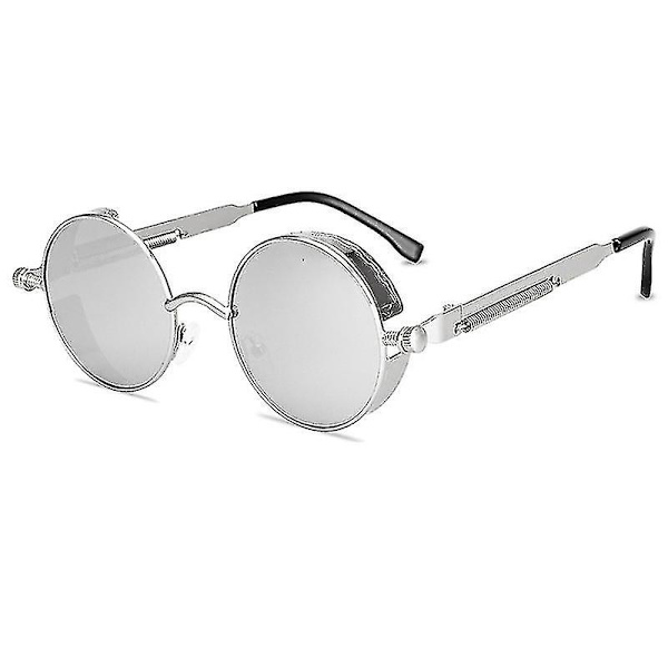 Vintage Polarisoidut Steampunk-aurinkolasit Miehille Pyöreät Aurinkolasit Tyylikkäät Silver Frame and Lenses