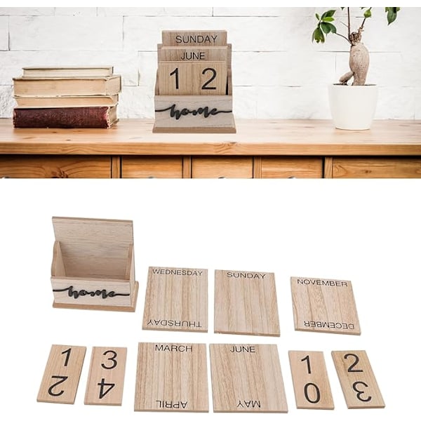 Robust och hållbar evighetskalender för skrivbord, vacker återanvändbar retro träkalender för hemmakontoret