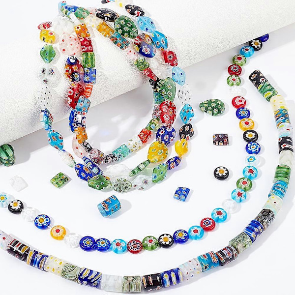 156 stk. Håndlagde Millefiori Glassperler Tråder Blandet Farge Avstandsperler Millefiori Lampwork Glassperler