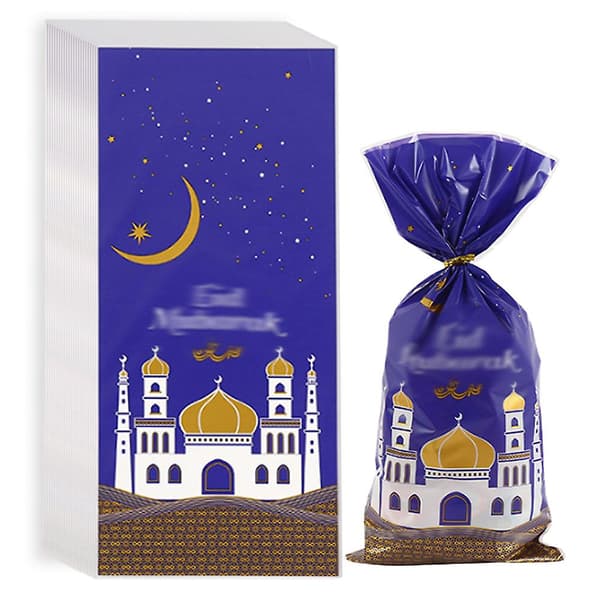100 st Eid Mubarak-festpåsar – Ramadan-tema tryckta presentpåsar för festgåvor