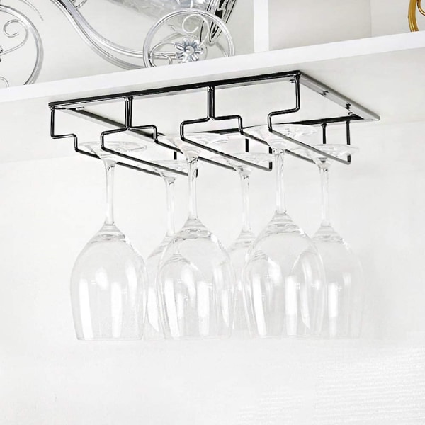 Vinglassholder - Under Skap Vinglassholder Glass Oppbevaring Henger 2 Pakk Metall Organizer For Bar Kjøkken 3 Rader Svart