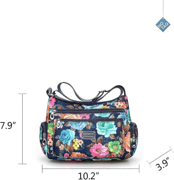 Dame Nylon Multi-Pocket Skuldertaske, Blomstermønster, One Size-Ch