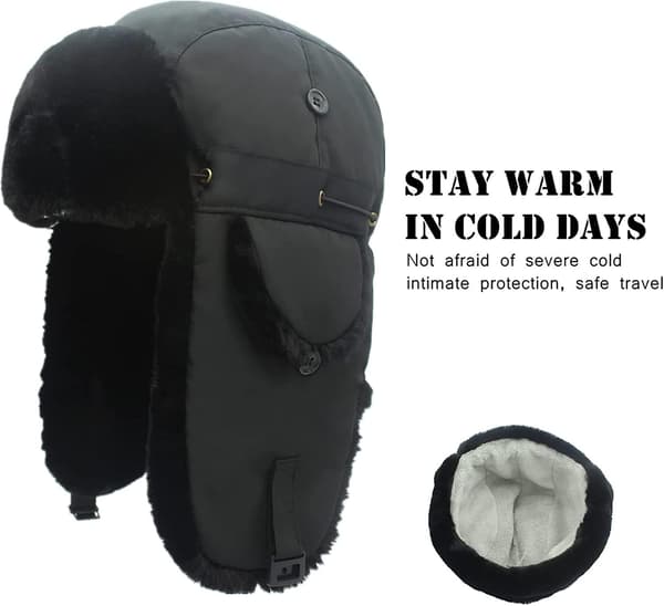 Bomber Hat Russerhat Jagthat Unisex Kunstpels Hue Øreklap Vinterhat Til Mænd Black
