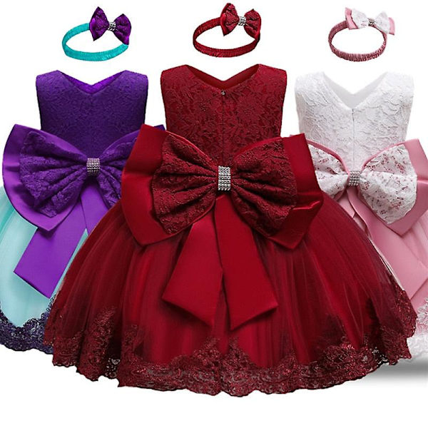 Små pige-babyer blondekjole børn blomst elegant bryllup prinsesse fest tutu kjole børn fødselsdag dåb formel tøj Dsf 9m