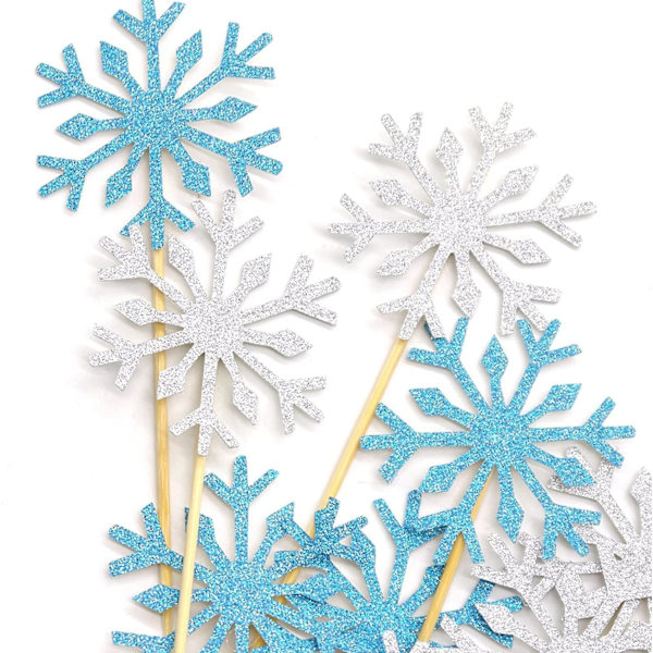 Frozen Kagepynt, 20 stk. Snefnug Cupcake Pynt, Tillykke med Fødselsdagen Kagepynt Sæt, Sølv og Blå Fødselsdagskagepynt