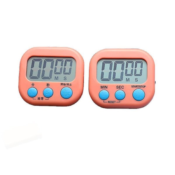 Digital kökstimer 2-pack, multifunktionell elektronisk timer, lärandehanteringstimer magnetiska digitala timers för kök (rosa)