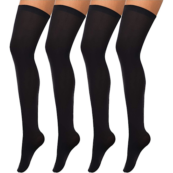 4 par silke lårhøye strømper i nylon for kvinner Halloween Cosplay kostyme Black M