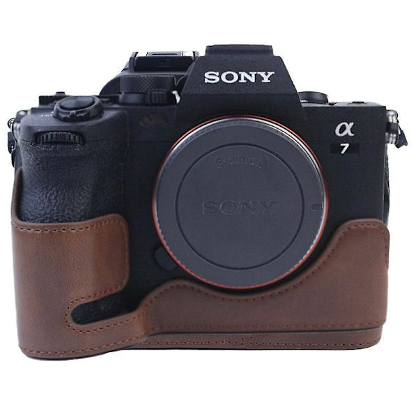 PU Læder Kamera Bund Etui Beskyttende Halv Krops Cover til Sony A7M4/A1/A7S III/A7S3/A7R5 Coffee