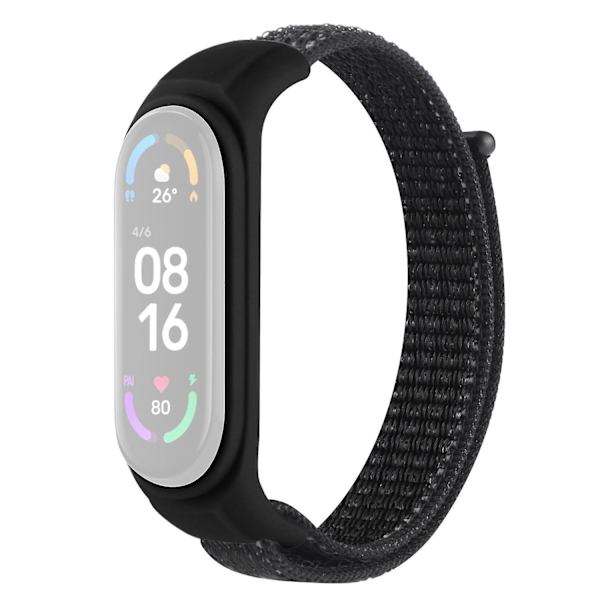 Nyloninen urheilullinen kadonneen estävä ranneke Xiaomi Mi Band 3/Band 4/Band 5/Band 6/Band 7 -älykellolle silikonisella kellokotelolla Reflective Black