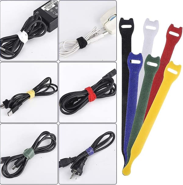 60 stk. Genanvendelige Kabelbindere, Premium Justerbare Kabelstropper Wire Ties, Ledningsvikler Organizer Microfiber Hook Loop Kabelstyring - Assorteret 2 Størrelser Og