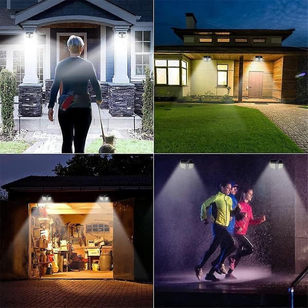 Sett med 2 utendørs solcelle LED-lamper med bevegelsessensor for hage garasje vanntett litiumbatteri